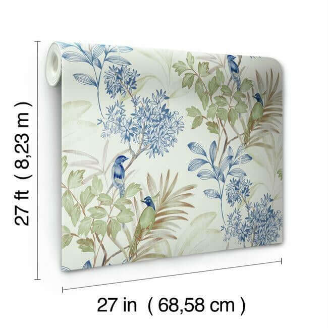 handpainted-songbird-green-blue-wallpaper-york-wallcoverings-tl1928 - York Wallpaper Wallpaper