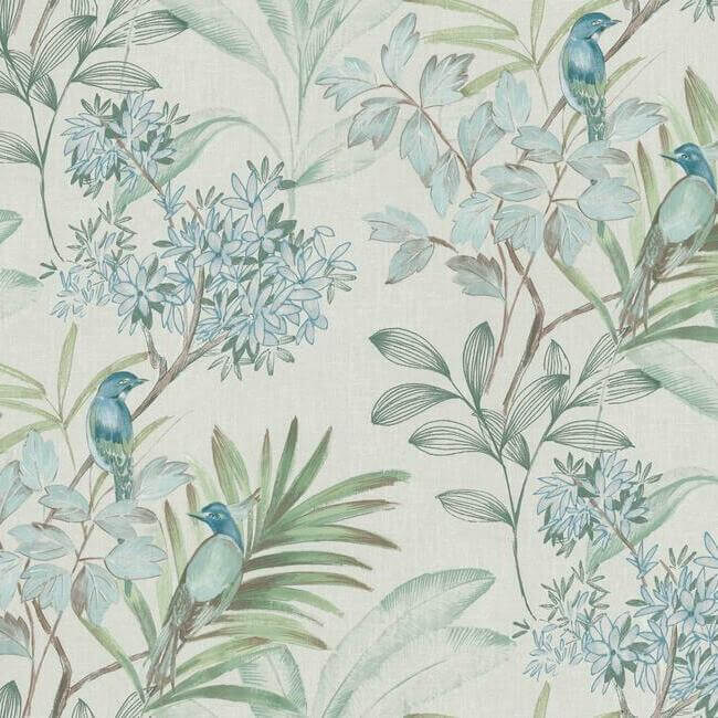 handpainted-songbird-turquiose-wallpaper-york-wallcoverings-tl1926 - York Wallcoverings Wallpaper