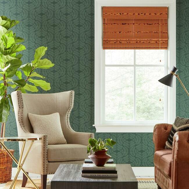 fern-tile-wallpaper-dark-green-york-wallcoverings-tl1944 - York Wallcoverings Wallpaper