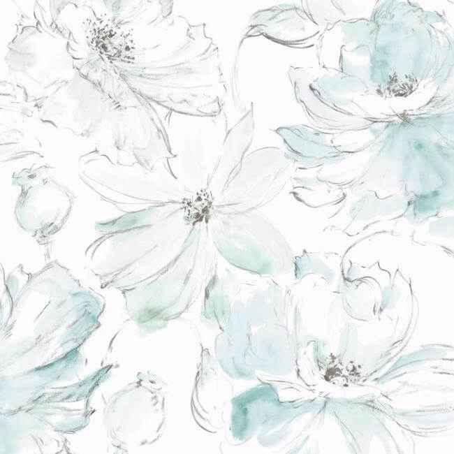 Floral Dreams Blue & Green Wallpaper - York Wallcoverings - CL2517 - York Wallcoverings Wallpaper