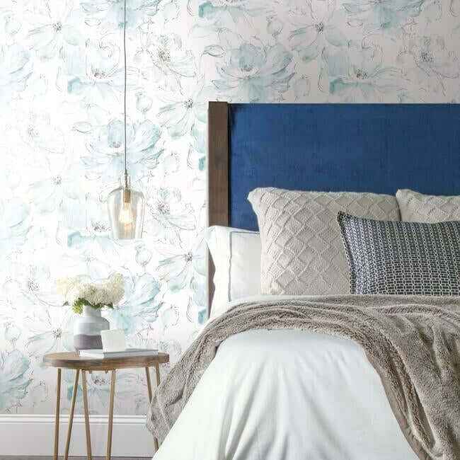 Floral Dreams Blue & Green Wallpaper - York Wallcoverings - CL2517 - York Wallcoverings Wallpaper