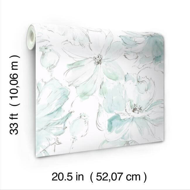 floral-dreams-blue-green-wallpaper-york-wallcoverings-cl2517 - York Wallpaper Wallpaper