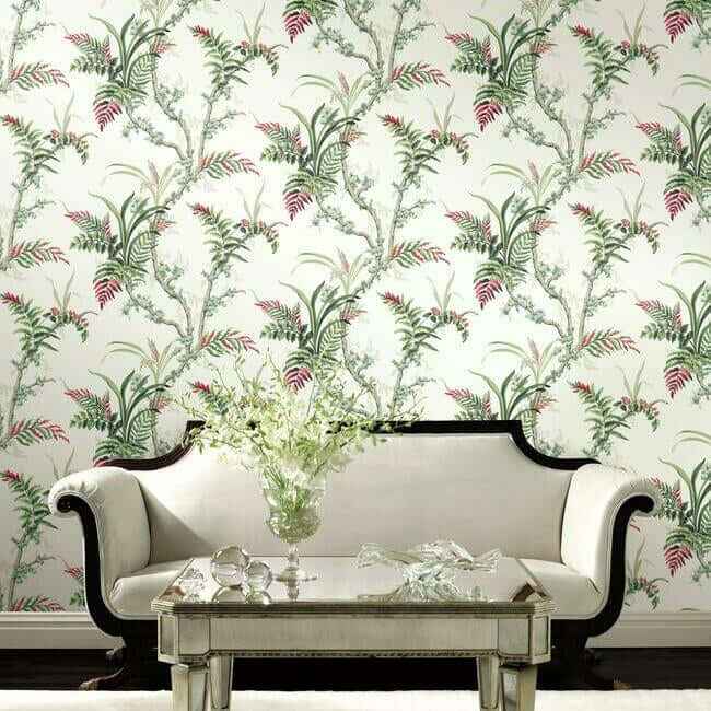 Enchanted Fern Green & Red Wallpaper - York Wallcoverings - GR5993