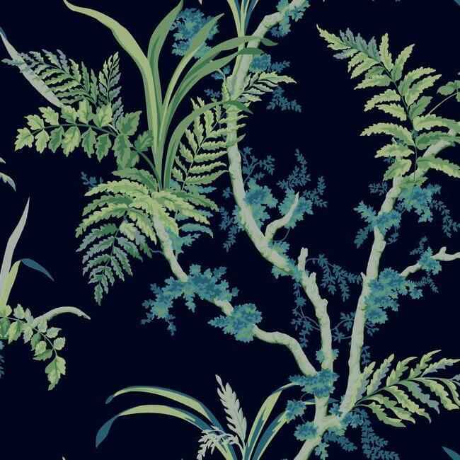 Enchanted Fern Navy & Green Wallpaper - York Wallcoverings - GR5996 - York Wallcoverings Wallpaper