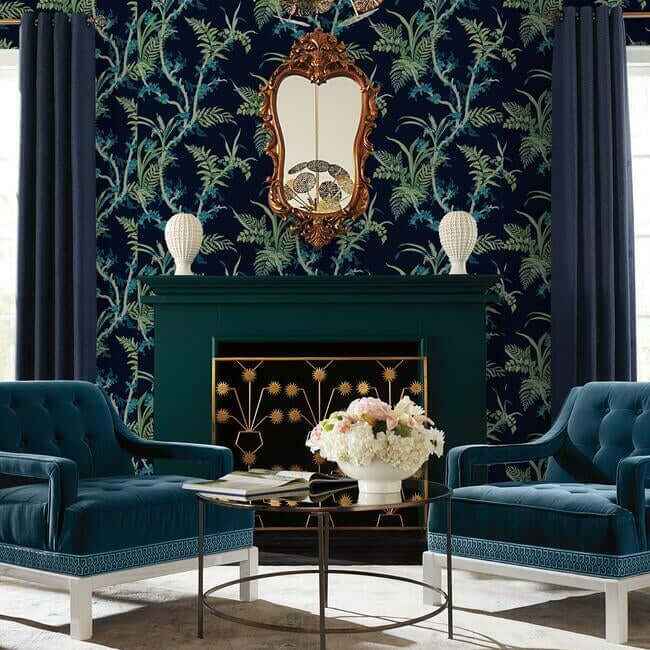 Enchanted Fern Navy & Green Wallpaper - York Wallcoverings - GR5996 - York Wallcoverings Wallpaper
