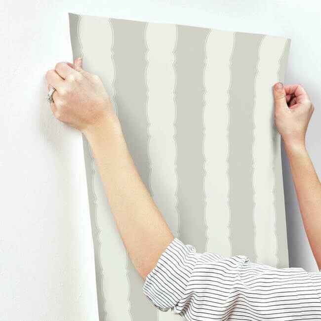 Scalloped Stripe Grey Wallpaper - York Wallcoverings - GR6013 - York Wallcoverings Wallpaper