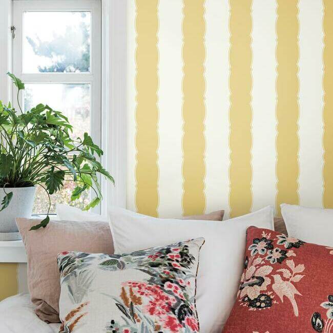 scalloped-stripe-yellow-wallpaper-york-wallcoverings-gr6016 - York Wallpaper Wallpaper