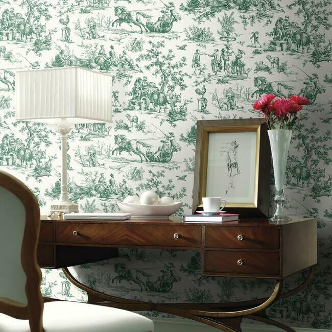 seasons-toile-wallpaper-dark-green-york-wallcoverings-gr5924 - York Wallcoverings Wallpaper