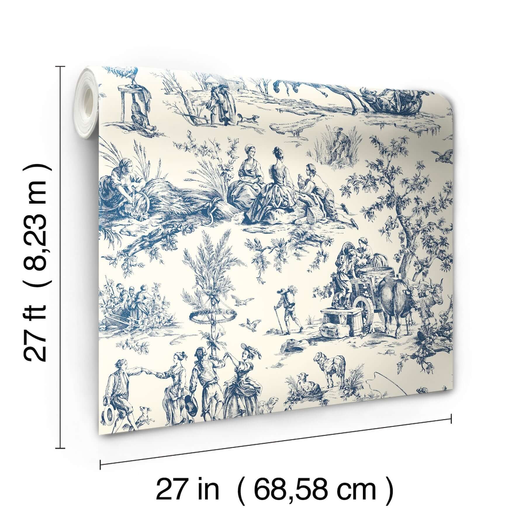 seasons-toile-navy-wallpaper-york-wallcoverings-af2000 - York Wallcoverings Wallpaper