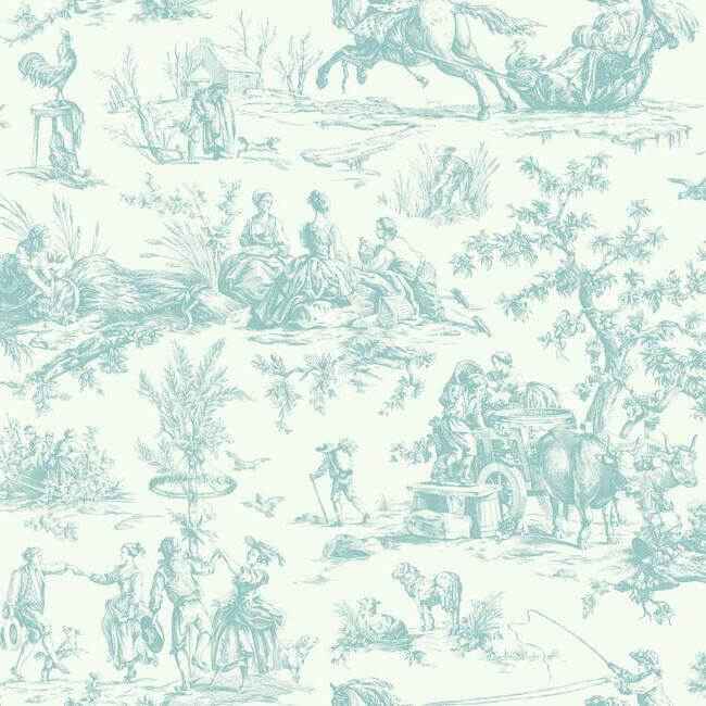 Seasons Toile Wallpaper Teal - York Wallcoverings - GR5923 - York Wallcoverings Wallpaper