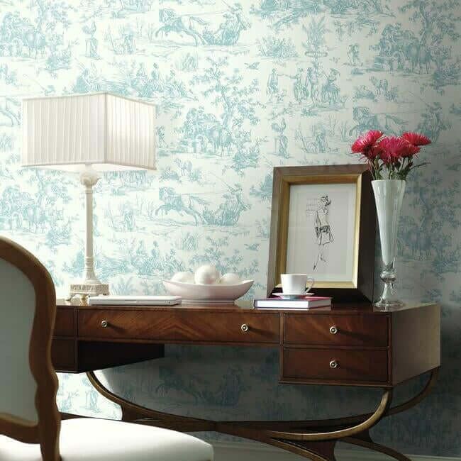 seasons-toile-wallpaper-teal-york-wallcoverings-gr5923 - York Wallcoverings Wallpaper