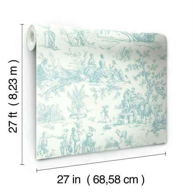 Seasons Toile Wallpaper Teal - York Wallcoverings - GR5923 - York Wallcoverings Wallpaper