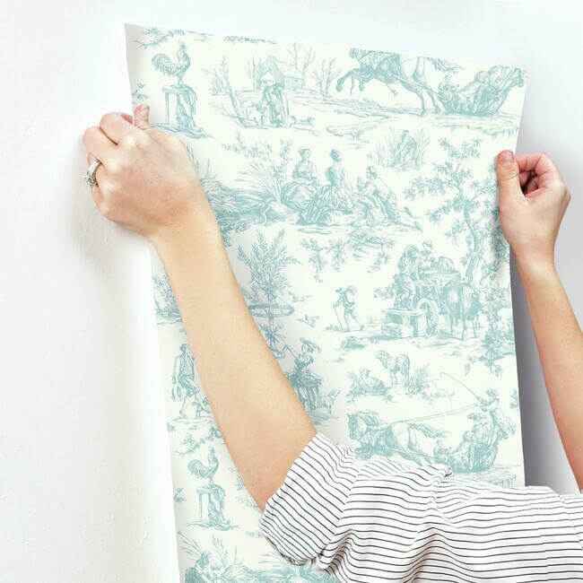 Seasons Toile Wallpaper Teal - York Wallcoverings - GR5923 - York Wallcoverings Wallpaper
