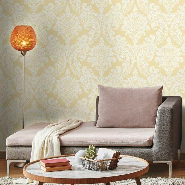 tapestry-damask-yellow-wallpaper-york-wallcoverings-gr6027 - York Wallcoverings Wallpaper