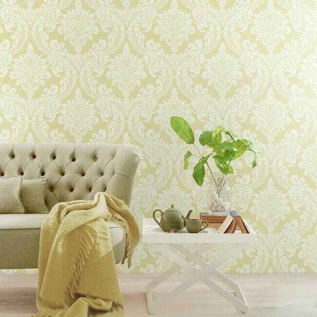 Tapestry Damask Yellow Wallpaper - York Wallcoverings - GR6027