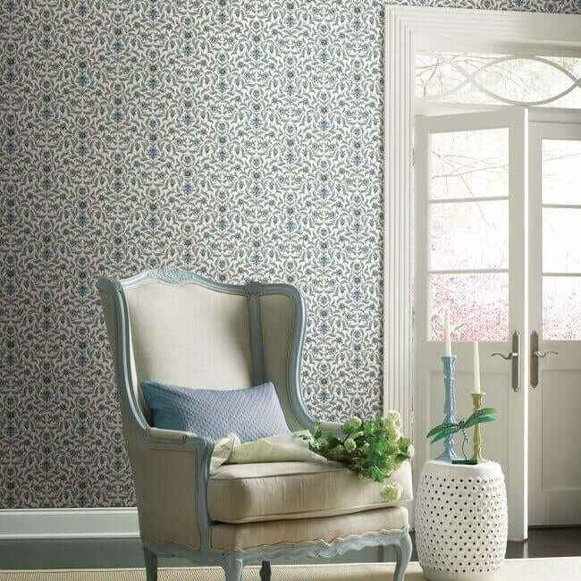 Vintage Blooms Blue Wallpaper - York Wallcoverings - GR5981 - York Wallcoverings Wallpaper