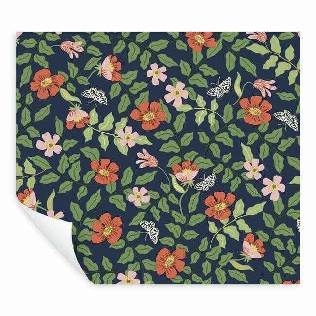 Primrose Rose & Navy Peel & Stick Wallpaper - York Wallcoverings - PSW1314RL - York Wallcoverings Wallpaper