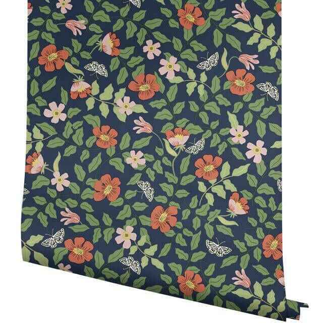 Primrose Rose & Navy Peel & Stick Wallpaper - York Wallcoverings - PSW1314RL - York Wallcoverings Wallpaper