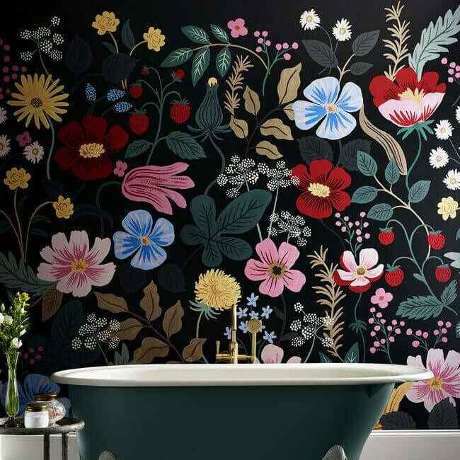 Strawberry Fields Black Peel & Stick Wall Mural - York Wallcoverings - PSW1333M - York Wallcoverings Wallpaper