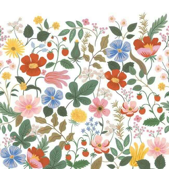 Strawberry Fields White Peel & Stick Wall Mural - York Wallcoverings - PSW1334M - York Wallcoverings Wallpaper