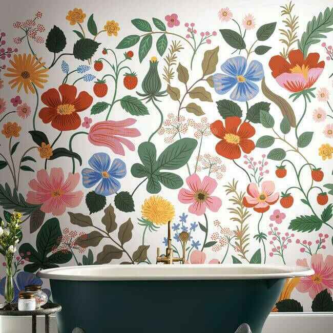Strawberry Fields White Peel & Stick Wall Mural - York Wallcoverings - PSW1334M - York Wallcoverings Wallpaper