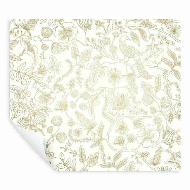 Aviary Off White & Gold Peel & Stick Wallpaper - York Wallcoverings - PSW1309RL - York Wallcoverings Wallpaper