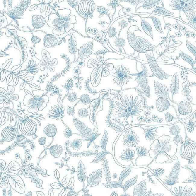 Aviary Blue & Cream Peel & Stick Wallpaper - York Wallcoverings - PSW1311RL - York Wallcoverings Wallpaper