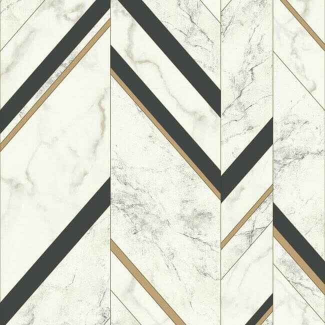 Marble Chevron Black & Gold Wallpaper - York Wallcoverings - MM1805 - York Wallcoverings Wallpaper