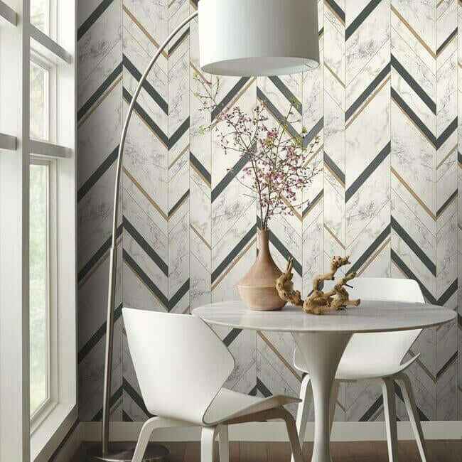 Marble Chevron Black & Gold Wallpaper - York Wallcoverings - MM1805 - York Wallcoverings Wallpaper