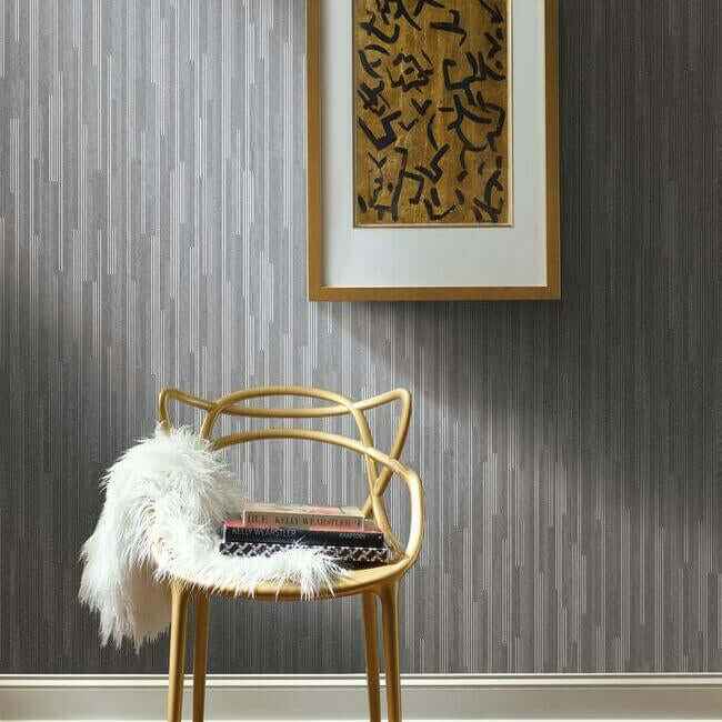 Vertical Plumb Charcoal Metallic Wallpaper - York Wallcoverings - NV5500 - York Wallcoverings Wallpaper