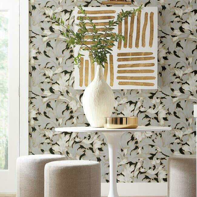 acanthus-toss-wallpaper-blackgrey-york-wallcoverings-nv5510 - York Wallcoverings Wallpaper