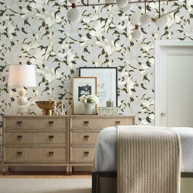 acanthus-toss-wallpaper-blackgrey-york-wallcoverings-nv5510 - York Wallcoverings Wallpaper