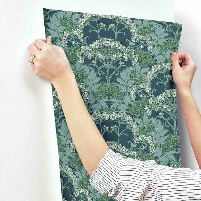 Yarrow Nouveau Blue & Green Wallpaper - York Wallcoverings - NV5558 - York Wallcoverings Wallpaper