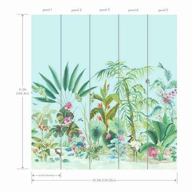 Tropical Panoramic Blue Wall Mural - York Wallcoverings - MU0255M - York Wallcoverings Wall Murals