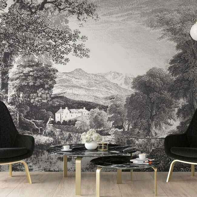 Provincial Scenic Black Wall Mural - York Wallcoverings - MU0270M - York Wallcoverings Wall Murals