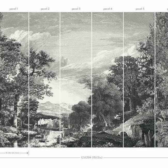Provincial Scenic Black Wall Mural - York Wallcoverings - MU0270M - York Wallcoverings Wall Murals