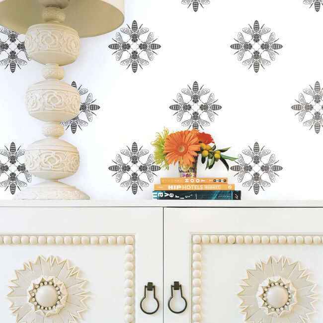 Honey Bee Black & White Wallpaper - York Wallcoverings - ON1643 - York Wallcoverings Wallpaper