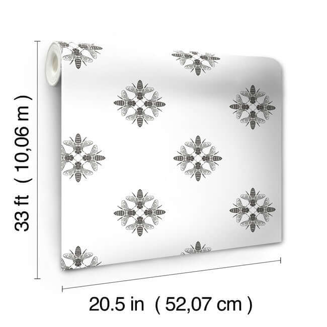 honey-bee-black-white-wallpaper-york-wallcoverings-on1643 - York Wallcoverings Wallpaper
