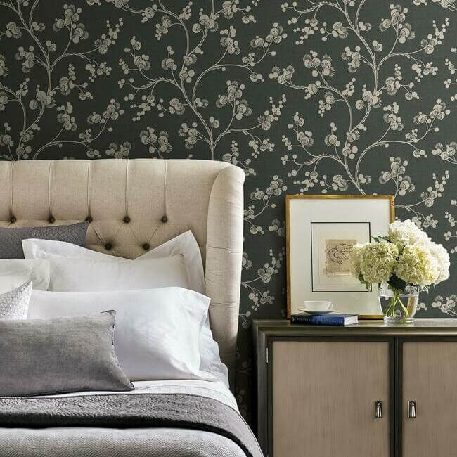 dahlia-trail-black-taupe-wallpaper-york-wallcoverings-ss2502 - York Wallpaper Wallpaper