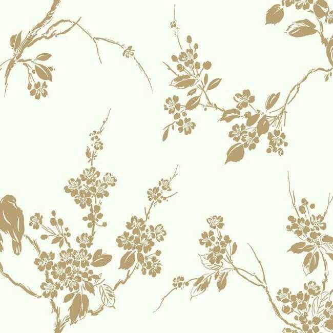 Imperial Blossoms Branch Gold Metallic Wallpaper - York Wallcoverings - SS2590 - York Wallcoverings Wallpaper