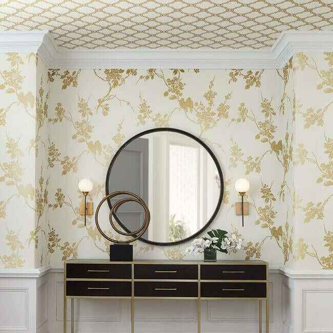 Imperial Blossoms Branch Gold Metallic Wallpaper - York Wallcoverings - SS2590 - York Wallcoverings Wallpaper