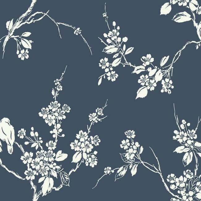 imperial-blossoms-branch-wallpaper-navy-york-wallcoverings-ss2592 - York Wallcoverings Wallpaper