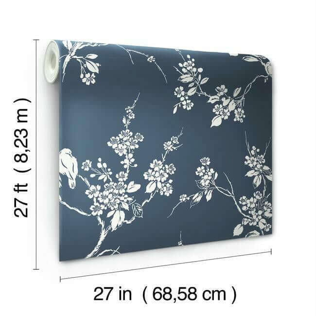 imperial-blossoms-branch-wallpaper-navy-york-wallcoverings-ss2592 - York Wallcoverings Wallpaper