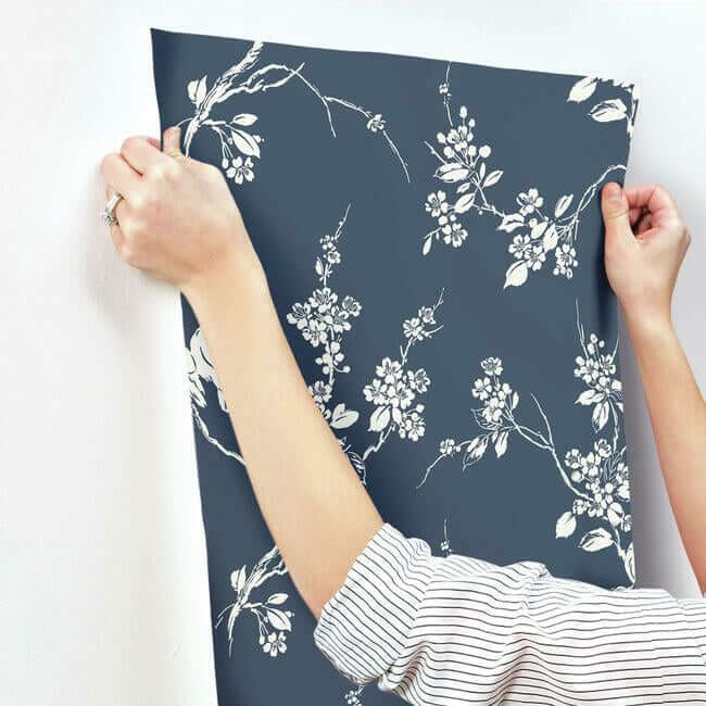 imperial-blossoms-branch-wallpaper-navy-york-wallcoverings-ss2592 - York Wallcoverings Wallpaper