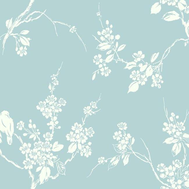 imperial-blossoms-branch-wallpaper-robins-egg-york-wallcoverings-ss2593 - York Wallcoverings Wallpaper