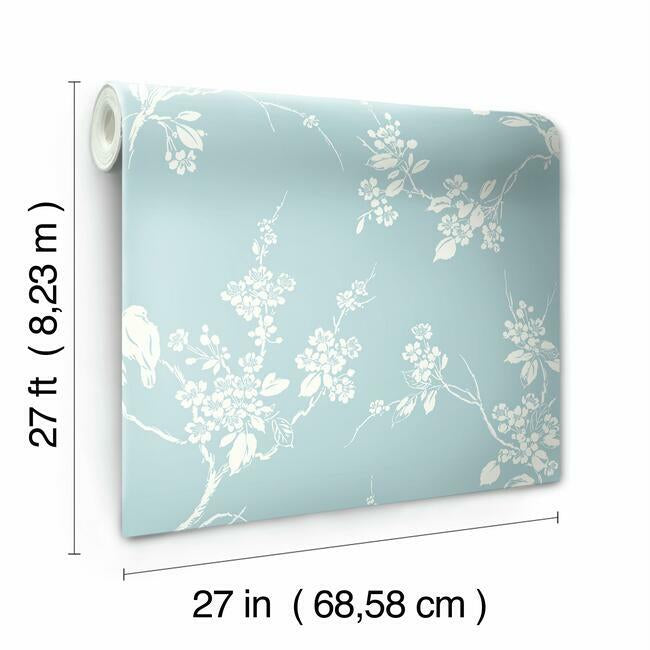 imperial-blossoms-branch-wallpaper-robins-egg-york-wallcoverings-ss2593 - York Wallcoverings Wallpaper