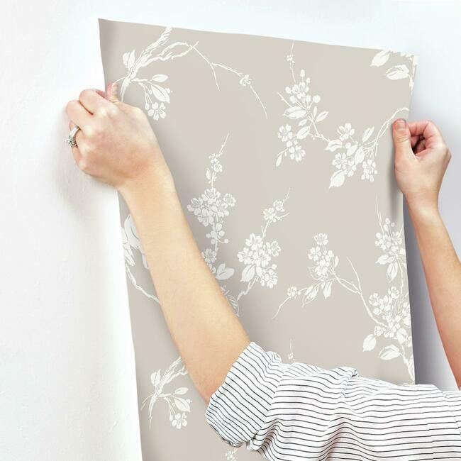 imperial-blossoms-branch-wallpaper-taupe-york-wallcoverings-ss2591 - York Wallcoverings Wallpaper