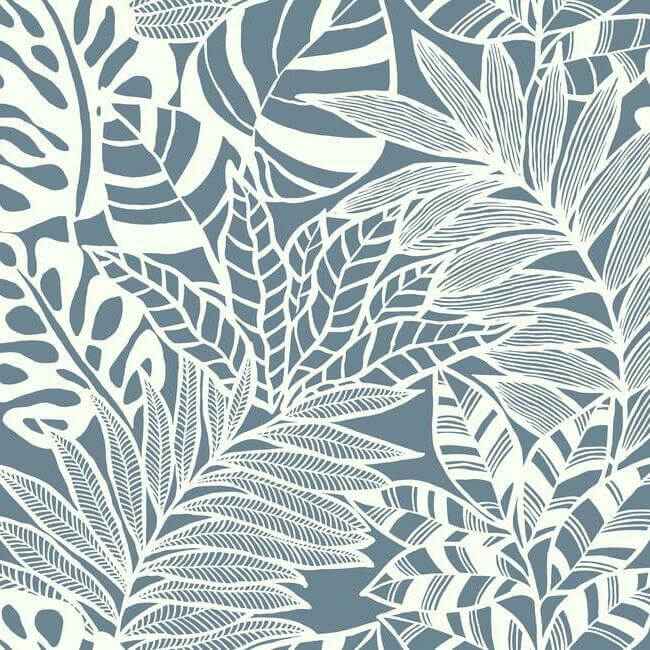 Jungle Leaves Wallpaper Blue - York Wallcoverings - SS2576 - York Wallcoverings Wallpaper