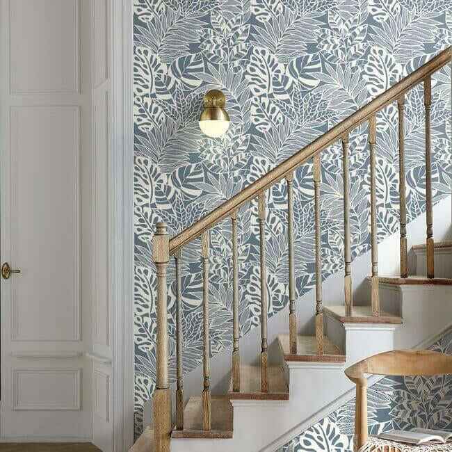 Jungle Leaves Wallpaper Blue - York Wallcoverings - SS2576 - York Wallcoverings Wallpaper