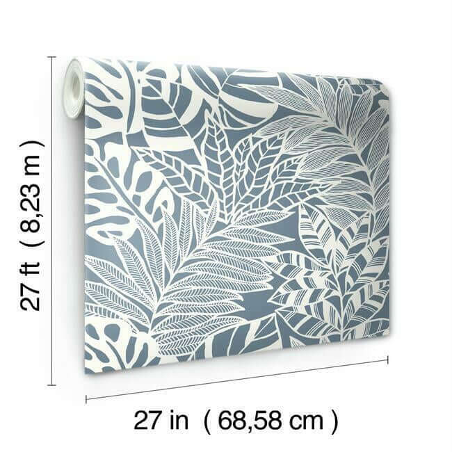 jungle-leaves-wallpaper-blue-york-wallcoverings-ss2576 - York Wallcoverings Wallpaper